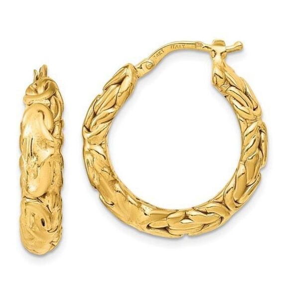 Leslie's 14k Polished Textured Hoop Earrings- Item #LE2198